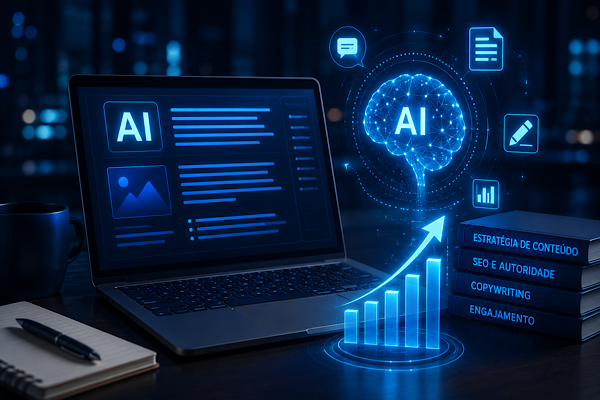 Inteligência artificial aplicada à criação de conteúdo estratégico com análise de dados, SEO avançado, autoridade digital e crescimento orgânico para blogs.