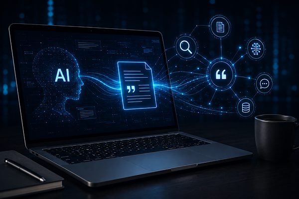 Interface futurista de inteligência artificial analisando conteúdo citável para SEO, AI Search e mecanismos de busca generativos.