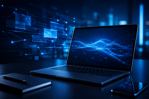 Interface tecnológica representando inteligência artificial, SEO, análise de dados e automação para criação de conteúdo digital.